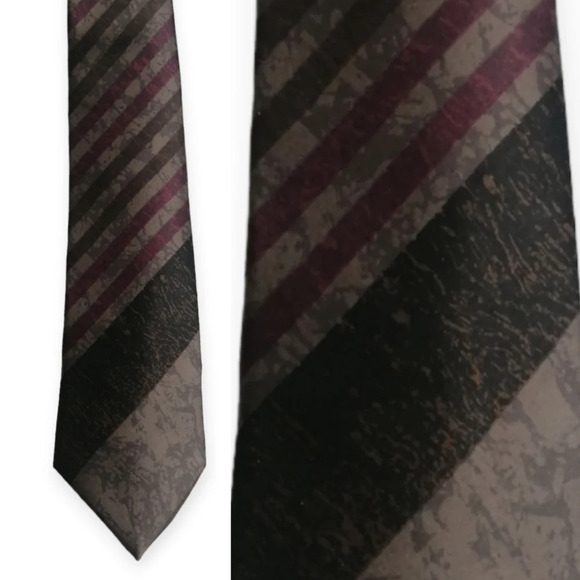 Lanvin Paris 100% Silk Striped Tie in Brown, Tan, Purple, and Black - Picture 14 of 14